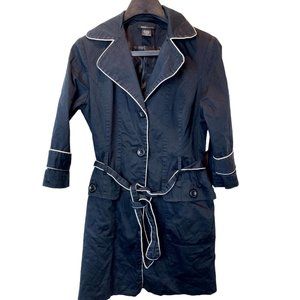 Robert Louis Women's Trench Coat Tie Waist Slim Split Long Sleeves Blue Size M